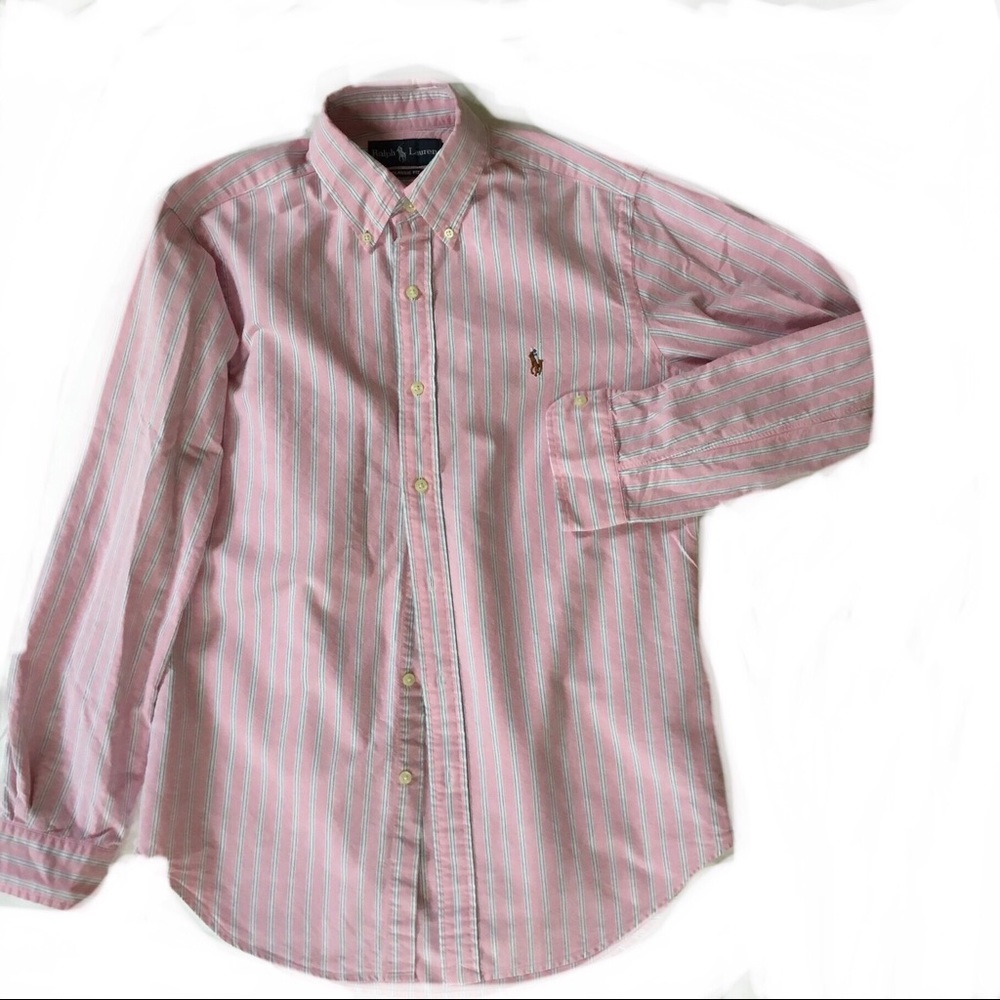 Ralph Lauren Pink and White Striped Button Down Shirt - Picture 3 of 5